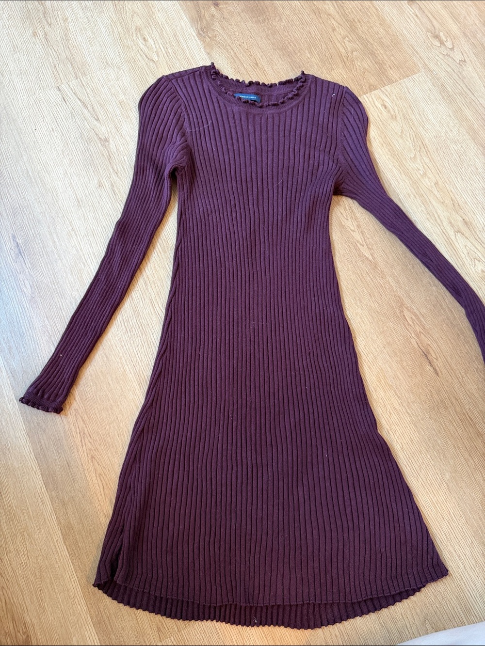 American Eagle Outfitters Plum Ribbed Long Sleeve Dress